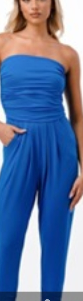 Women's tube top shirring Jumpsuit with pockets blue code.